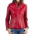 thumbnail image 1 of Women's Genuine Lambskin Leather Jacket Motorcycle Biker Leather Jacket W028, 1 of 3
