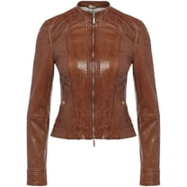 New Womens Genuine Tan Lambskin Leather Jacket Biker Stylish Motorcycle Soft Jacket W464