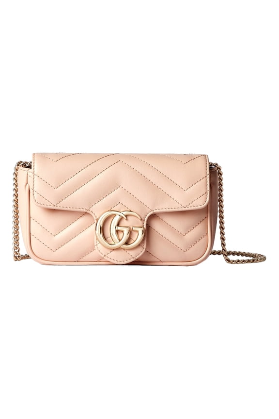 New Womens Gucci GG Marmont Super Mini Matelasse Crossbody Bag Light Beige Pink