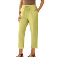 thumbnail image 1 of New Womens Plus Size Linen Capris with Pockets, Solid Color Drawstring Elastic Waist Wide Leg Lightweight Cropped Pants with Pockets Stretch Capris for Lady Yellow L, 1 of 7