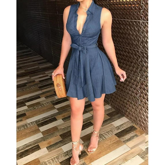 New Womens Summer Bodycon Denim Sleeveless Short Dress Party Evening Mini Dresses