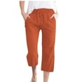 thumbnail image 1 of New Womens Wide Leg Capris， Cotton Linen Solid Color Drawstring Elastic Waisted Cropped Pants with Pockets Orange M, 1 of 6