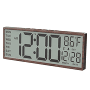 LEIKE 15" Digital Wall Clock Battery Operated Large Display with Date and Temperature, Auto DST, Alarm Clock, Snooze, 12/24H, Wood Grain