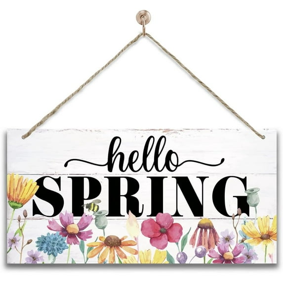 New Wood Sign 8x12 Inch Door Sign Hello Spring Sign Hanging Wooden Wall Sign Home Garden Yard Signs Plaque