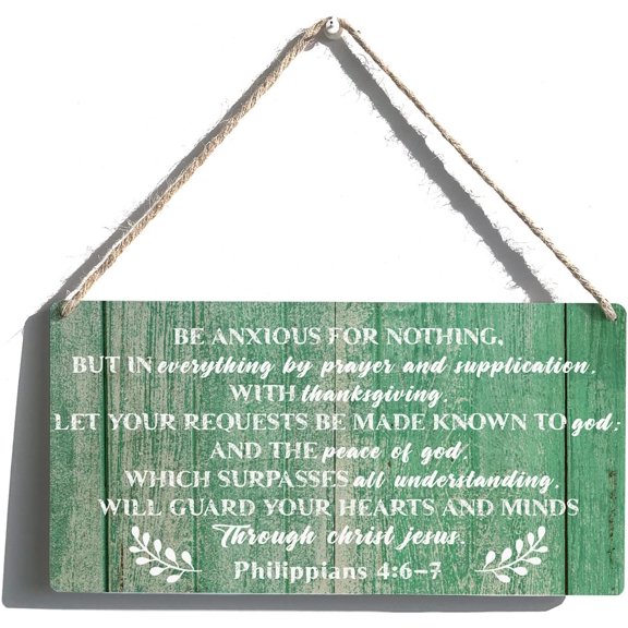 New Wood Sign 8x12 Inch Door Sign Philippians 4:6-7 Hanging Wooden Wall Sign Home Garden Yard Signs Plaque