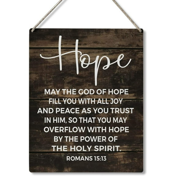 New Wood Sign 8x12 Inch Front Door Sign Hope May The God of Hope Fill You with All Joy and Peace As You Trust In Him Hanging Wooden Wall Sign Home Garden Yard Signs Christmas Plaque Farm House Gifts