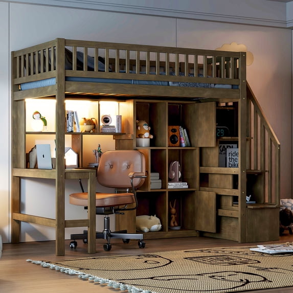 New Twin Loft Bed With Safety Guardrails Adjustable Shelves Photo Inspiration