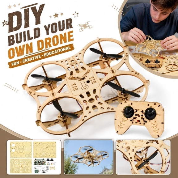 New Wooden DIY Drone Assembly Kit, Remote Control Quadcopter, Beginner Friendly Flying Toy