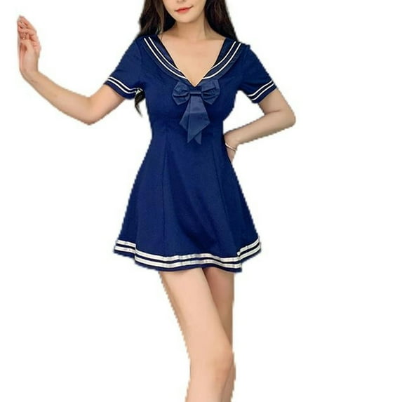 New Workwear Sexy College Style Dress Sweet Dress-Navy Blue-M