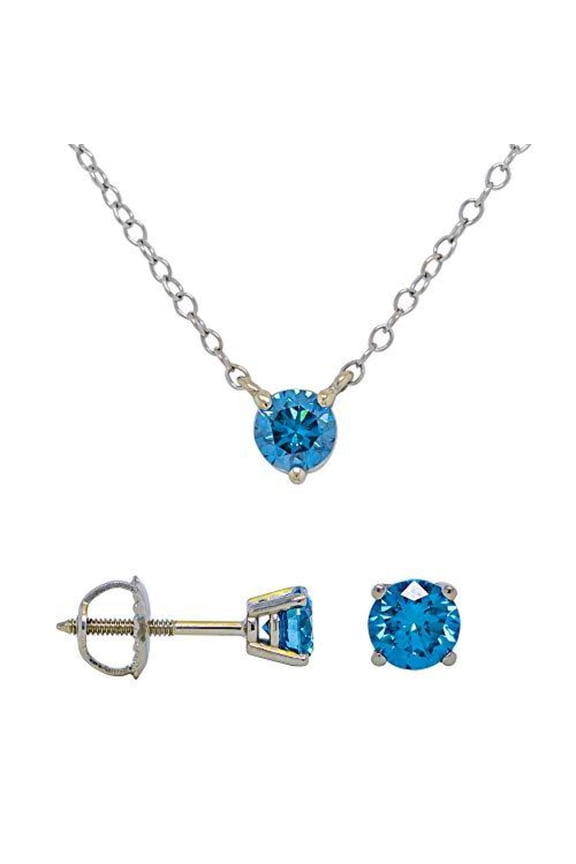 s 14k White Gold Lab-Grown Blue Diamond 2 1/3Ctw Stud Earrings Necklace Set