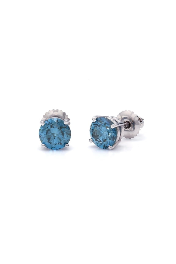 IGI Certified 2.00 Ct Lab Grown Blue Diamond Stud Earrings 14k Gold