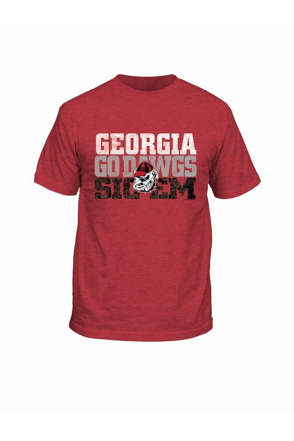 Mens College Football Graphic T-Shirt - Georgia, Go Dawgs, Sic 'Em Design-Heather Red-medium