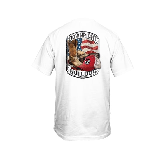 New World Graphics Mens Graphic T-Shirt - UGA Downright Bulldog American Flag, Boots, and Hat Design-White-xxxl