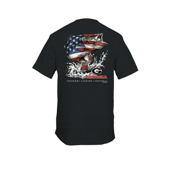 New World Graphics UGA Big Patriotic American Flag Fish Freedom, Fishing, Football Sleeve Mens Graphic T-Shirt-medium