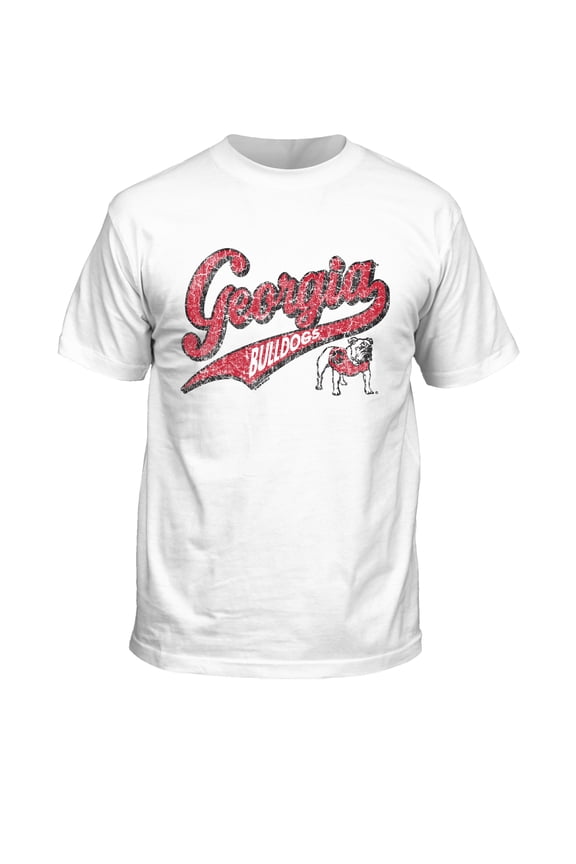 New World Graphics UGA Georgia Banner with Logo Womens Short Sleeve T-shirt Graphic Tee-White-Large