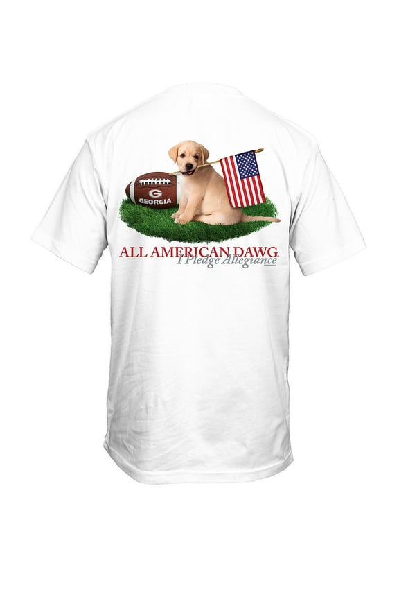 New World Graphics UGA Georgia Collegiate Bulldogs Puppy Flag Short Sleeve Graphic T-Shirt-White-XXL