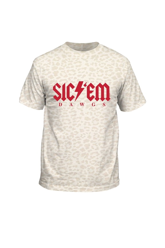 UGA Puff Bolt Short Sleeve T-Shirt Graphic Tee-Natural Leopard-Medium