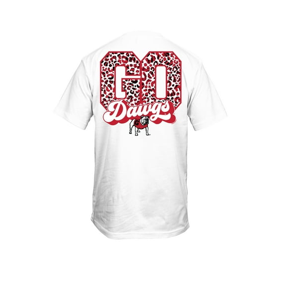 New World Graphics UGA Red Cheetah Print GO Dawgs! Short Sleeve YOUTH Graphic T-Shirt-White-M