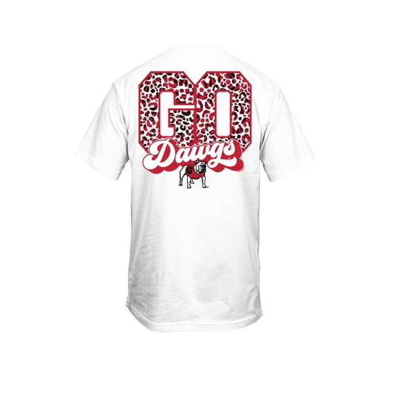New World Graphics UGA Red Cheetah Print GO Dawgs! Short Sleeve YOUTH Graphic T-Shirt-White-S