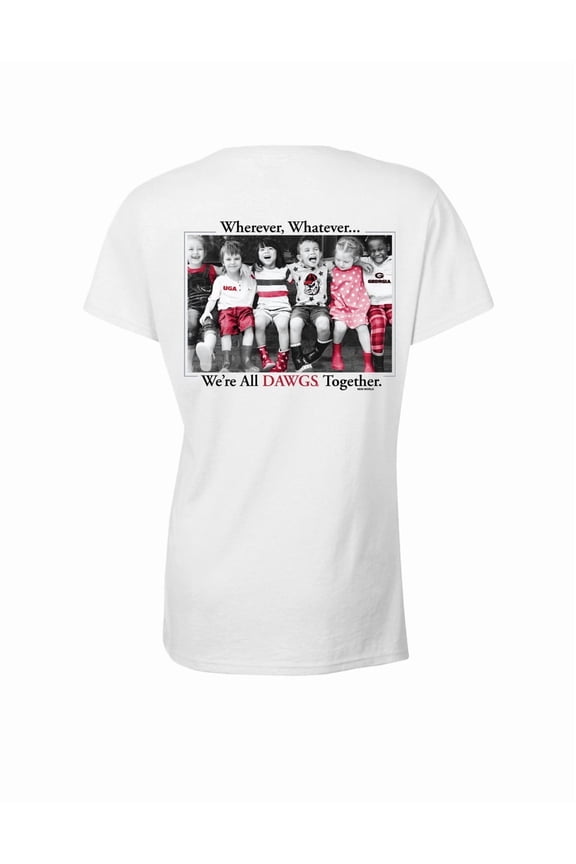 Womens UGA Bulldogs Graphic T-Shirt - Whenever, whatever, We're All Dawgs Together Design-White-xxl
