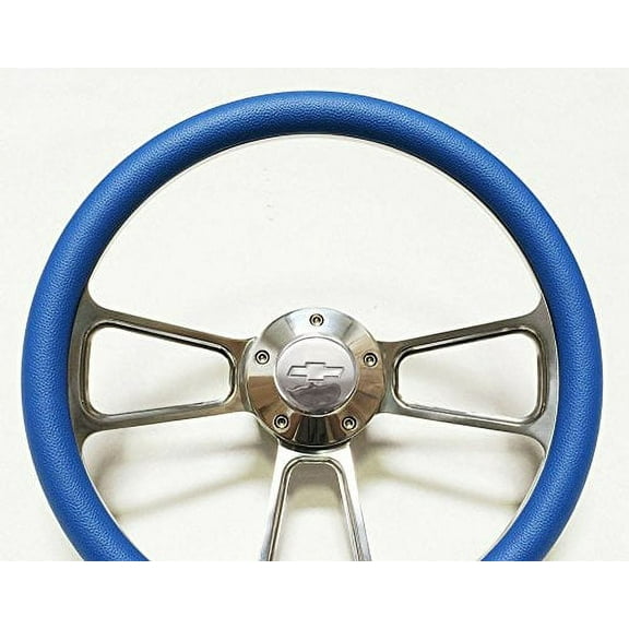 New World Motoring 1962 -1963 Nova Steering Wheel - Billet Aluminum & Sky Blue, Chevy Horn, Adapter