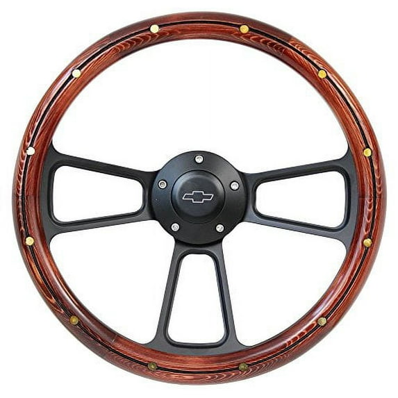 New World Motoring Chevelle Real Pine Wood Steering Wheel w/ Black Chevy Horn & Matching Adapter