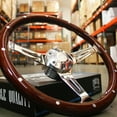 thumbnail image 1 of New World Motoring Chrome Dark Steering Wheel, Wood Brown, 1 of 4