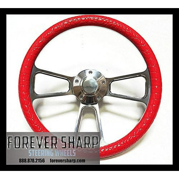 New World Motoring Nova Steering Wheel Billet Aluminum & Red Half Wrap, Horn & Billet Adapter