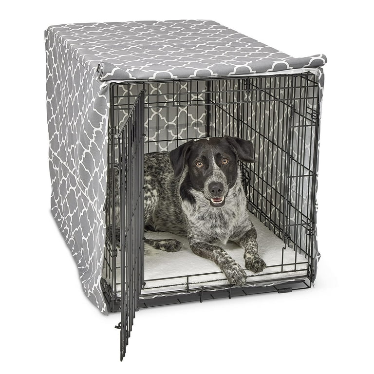 New World Pet Products Dog Crate Cover Featuring Teflon Fabric Protector Dog Crate Cover Fits New World Midwest 36 Inch Dog Crates Light Gray Designer Pattern Walmart