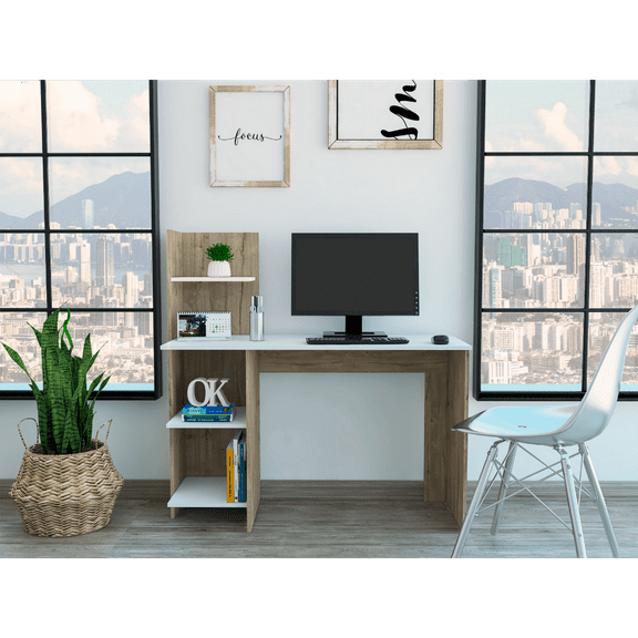 New Writing Desk with Four Open Shelves, Modern Multicolor Study Table for Home & Office