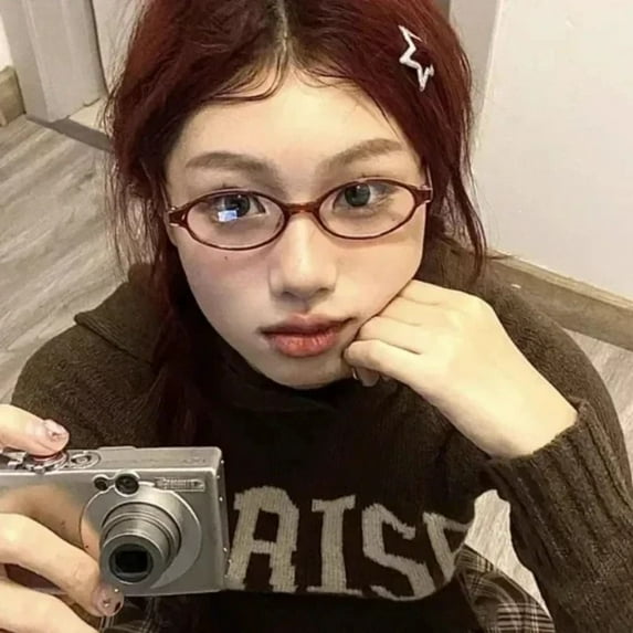 New Y2K Girls Gradient Green Outdoor Narrow Small Eyeglass Retro Oval Frame Glasses Seaside Driving Glasses BROWN