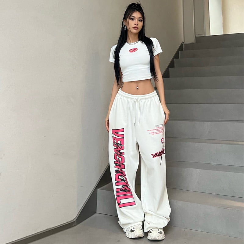 New Y2K Streetwear White Track Pants Women Harajuku Hippie
