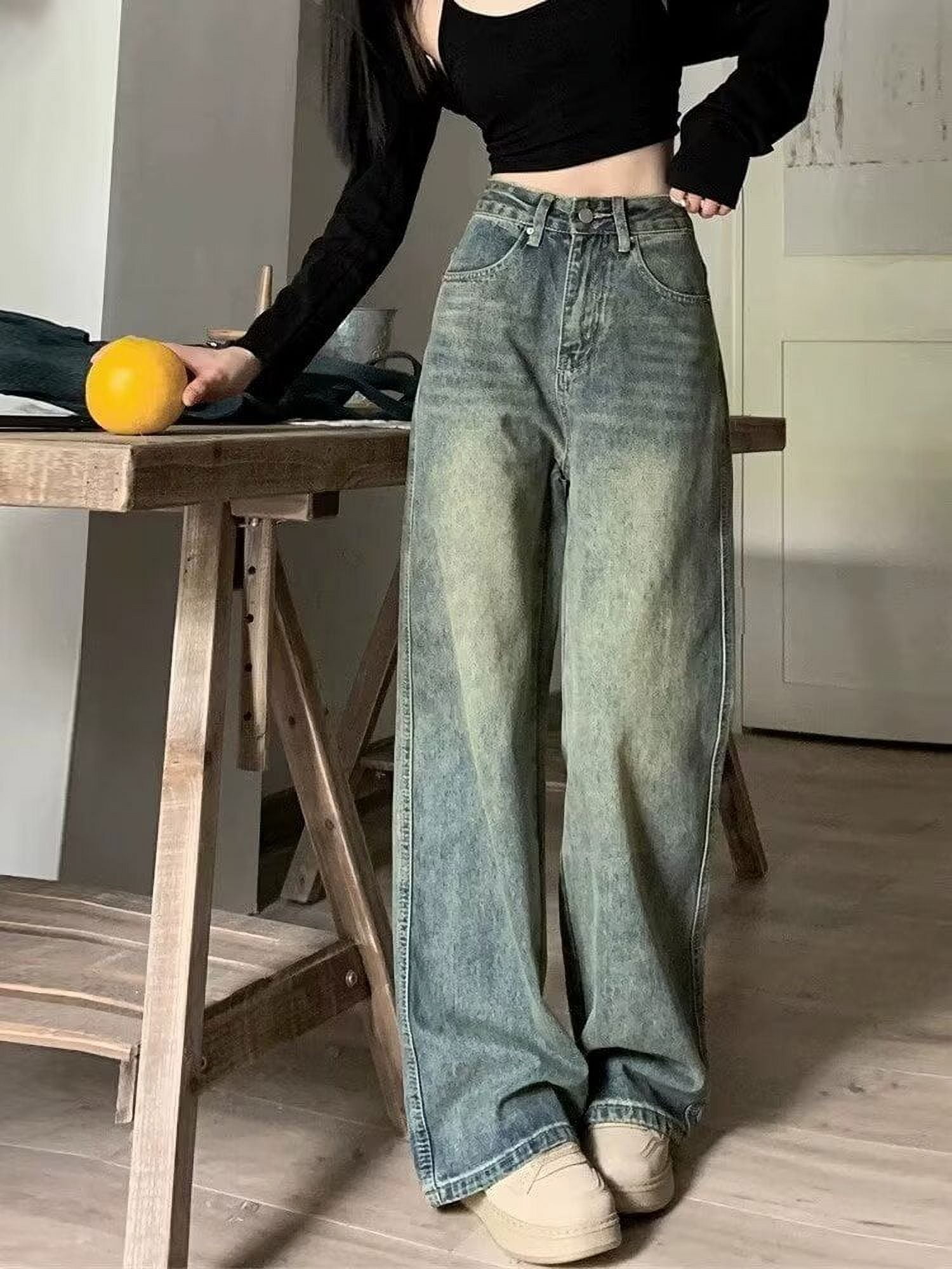 KHAKI & BLUE Women's Denim Pants High Waisted All-Over Big KHAKI & BLUE Women's Denim Pants High Waisted All-Over Big