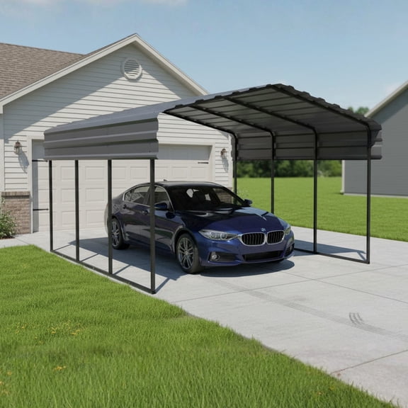 New Yard 10' x 15' x 7' Heavy Duty Metal Carport, All-Steel Canopy, Charcoal