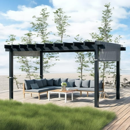 New Yard Outdoor Pergola with Adjustable Canopy, Heavy-Duty Aluminum Frame, Rustproof & Weather-Resistant, Modern Patio Shade for Gardens, Decks, and Backyard (10x16)