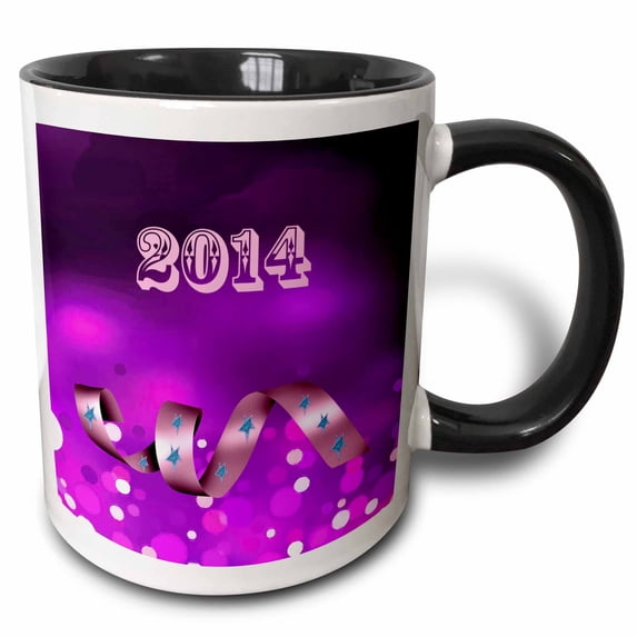 3drose, New Year, 2014, Ribbon, Lights, and Stars, Pink, 15oz Two-tone Black Mug