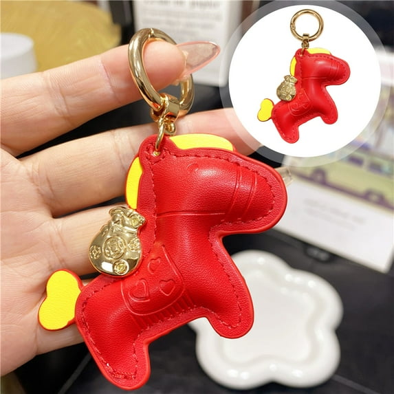 New Year 2026 Horse Keyring | 3.46 in Horse Leather Bag Charms | Cute Spring Horses Keychain Lucky Mascot Pendants,Lucky Charms Exquisite Cartoon Animal Key Ring for Bags Backpack Decorative Gift,B