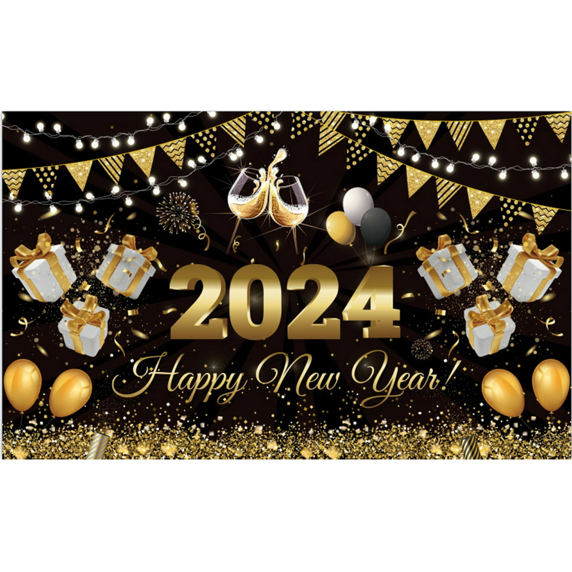 New Year Backdrop 2024 Happy New Year Christmas Party Background Decoration Gifts New Year Party Supplies,C