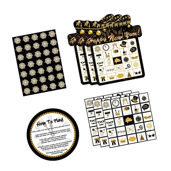 New Year Bingo Set With 38Pcs Cards Stickers Call Cards For Parties