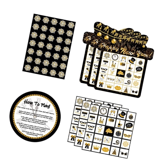New Year Bingo Set With 38Pcs Cards Stickers Call Cards For Parties