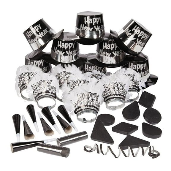 New Year Black & White Assortment For 25 - Party Supplies - 52 Pieces