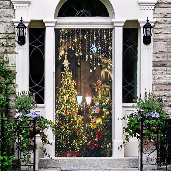 New Year Christmas Door Sticker Christmas Tree Self-adhesive Removable Wall Sticker Wooden Door Decoration Sticker,SP-F146,M(44x200cmx2Pcs)