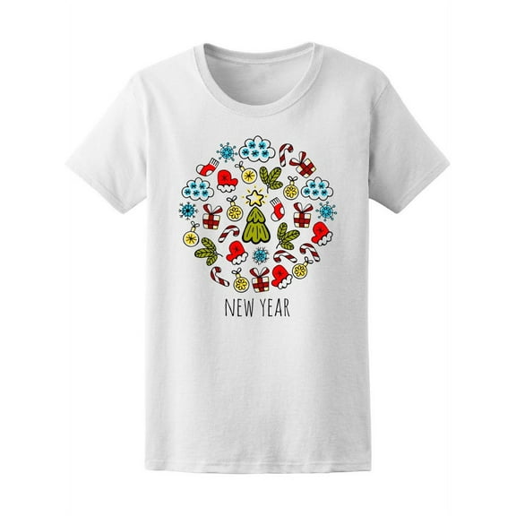 New Year Christmas Icons T-Shirt Women -Image by Shutterstock, Female x-Large