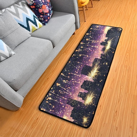 New Year City Fireworks Elegant Area Rug 72" x 24" Non-Slip Polyester with Cotton Padding