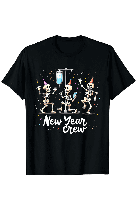New Year Crew Skeleton Nurse Crew ER ICU New Year Eve Party Graphic Tee T-Shirt for Men Women