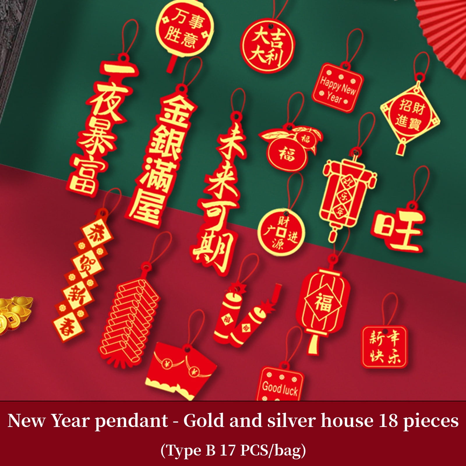 4 Pendentifs Cheval Nouvel An Chinois - Décoration Dorée Festival - Pour Porte, Mur, Fenêtre, Bonsaï - Cadeau Chance - 3