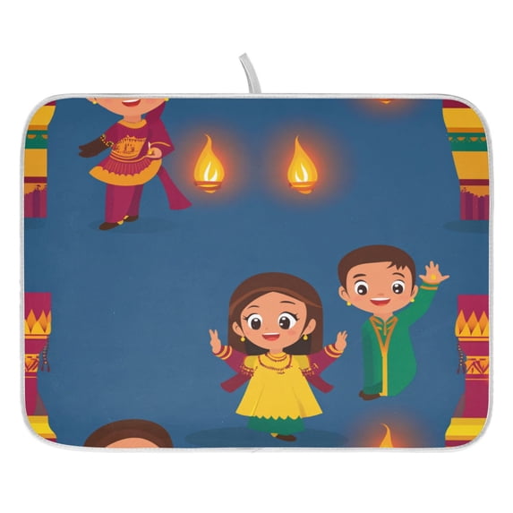 New Year Design Children Dish Drying Mat for Kitchen, Quick Drying Absorbent Soft Durable 16" x 18"