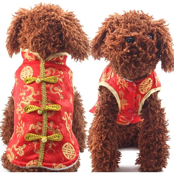 New Year Dog Knot Buttons Costume Dragon Cat Cheongsam Winter Pet Clothes Vest of The Tang Dynasty Christmas Coat for Cats Teddy Bichon Small Medium Dogs (M (Chest Circumference 50cm/ 19.7"))