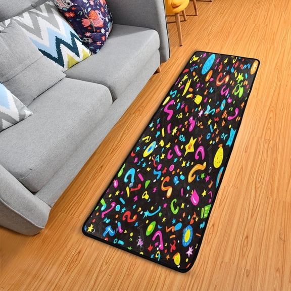 New Year Element Balloon Elegant Area Rug 72" x 24" Non-Slip Polyester with Cotton Padding