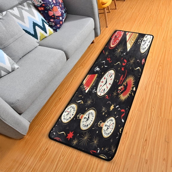 New Year Elements Seamlessly Elegant Area Rug 72" x 24" Non-Slip Polyester with Cotton Padding